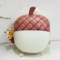 Adorable acorn-shaped kids backpack with plush squirrel keychain for kindergarten use - White