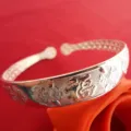 Brazalete abierto plateado retro con carácter Fu tradicional chino - Estilo Abierto Carácter Fu (1)