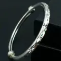Brazalete plateado ajustable vintage con grabado de patrón de estrella - Estilo Ajustable Vientre Redondo (3)