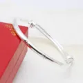 Bracciale rigido placcato argento stile etnico retrò con incisione carattere Fu, aperto - Stile Quadrifoglio Pancia Rotonda 28 (28)