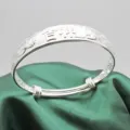 Bracciale rigido regolabile placcato argento stile etnico con incisioni beneauguranti - Stile Regolabile Fortunato Spesso 29 (29)