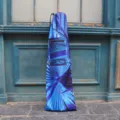 Blue palm leaf print long drawstring diving fin bag portable storage backpack for swimming. - Blue Jungle Fin Bag