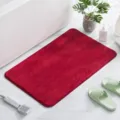 Red bathroom floor mat absorbent non-slip plush rug for home toilet use solid color - Red