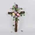 Easter twig cross decoration with colorful glitter eggs and berries, hanging ornament, 45cm - Style 04