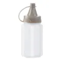 Portable clear plastic squeeze sauce bottle with grey cap for kitchen BBQ condiment storage. - Four Squeeze Bottles