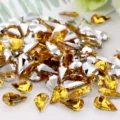 Acrylic teardrop rhinestones pointed back DIY craft diamond crystals for decorative use 10pcs - Gold