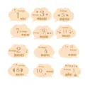 Wooden baby milestone plaques monthly cloud cards newborn photo props baby shower gift wood - 15x10x0.3cm / Double-Sided Cloud Month Sign