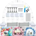 Balloon arch stand kit details showing metal poles, water bases, pump, and party setup scene. - Double-Layer Large Arches / Black