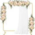 Support de fond d'arche de mariage en métal carré doré détail avec décor floral et rideau blanc - 6ft*6ft