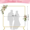 Support de fond d'arche de mariage carré doré diagramme de dimension avec décor floral. - 6.6ft*6.6ft