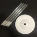 Detailed view of clear plastic rods and white base for balloon column stand assembly. - 1.2m Road Guide Base (for Foil Balloons)
