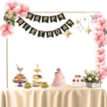 Kit de support d'arche de ballon de table réglable avec bannière et ballons roses pour fête. - Or