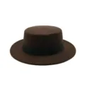 Chapeau boater en laine marron de style britannique vintage avec ruban noir pour hommes et femmes - Taille unique / Café