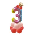 Ballon aluminium numéro 3 dégradé avec couronne et ballons en latex rose pour déco d'anniversaire. - Kit de ballons en latex rose vif mat avec chiffre dégradé et couronne 3