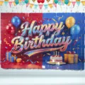 Mur de fond brillant de fête d'anniversaire de panneau de vent de paillettes carrées - 90*60CM / Joyeux Anniversaire / Rouge-Bleu
