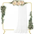 Support de toile de fond d'arche de mariage carré doré avec rideau blanc pour fête. - 5ft*5ft