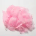 Detailed view of fluffy light pink macaron feathers, perfect for DIY crafts and balloon fillers. - Sakura Pink