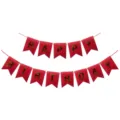 Banniere de queue de poisson Joyeux Anniversaire rouge decoration de fete vue de face principale - Banderole d'anniversaire rouge