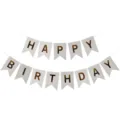 Bannière en queue d'aronde blanche avec lettres dorées métalliques pour déco d'anniversaire - Banderole d'anniversaire blanche