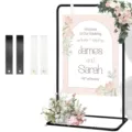 Support d'arche de mariage en métal support de panneau de bienvenue carré avec sangles et fleurs. - Support de bienvenue noir 80*50*173 cm