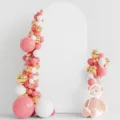 Housse d'arche de mariage avec guirlande de ballons rose et blanc et ours en peluche mignon - 220*120cm / Blanc