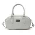 Light blue bowling handbag for women, casual solid color PU leather shoulder crossbody bag. - Blue