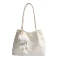 Korean style star canvas tote bag large capacity shoulder handbag casual daily commuter bag - White