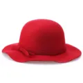 Cappello cloche elegante in feltro di lana rossa da donna con tesa ondulata e fiocco - M(56-58cm) / Rosso