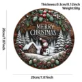 Wooden Christmas door hanging sign round snowman wreath holiday wall decoration plaque 20cm - Wooden Christmas Hanging Sign with Berry Snowman