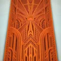Panel de arte mural geométrico arquitectónico multicapa 3D naranja para pasillo hogar. - Estilo Coloreado / 88x51cm / Multicolor