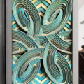 Nordic wooden 3D layered carving wall art abstract blue beige decor painting hanging ornament - Colored Art Style / 210x297mm Size
