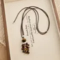 Natural tiger eye stone beaded pendant necklace with adjustable brown cord for women. - Tiger Eye Grape Cluster Style