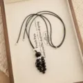 Long black rope sweater chain with teardrop black beads and metal accessories for women. - Obsidian Grape Cluster Style