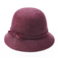Elegant women's burgundy wool cloche hat for autumn and winter with bow detail - Mixed Purple