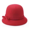 Elegante cappello cloche da donna in feltro di lana rosso con fiocco per autunno e inverno - M(56-58cm) / Rosso