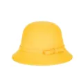 Elegante cappello cloche in feltro di lana giallo brillante per donna con nastro e fiocco - M(56-58cm) / Giallo