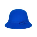 Elegant royal blue wool felt cloche bucket hat with a bow accent for women autumn winter - Blue