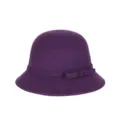 Elegant dark purple wool cloche bucket hat for women with a stylish bow accent piece - Purple
