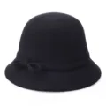 Elegant black wool felt bucket hat for women with bow accent for winter outdoor wear - Black