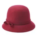 Elegant red wool cloche hat for women with a subtle bow decoration for winter outfits - Burgundy