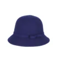 Classic navy blue wool felt cloche hat for women featuring a matching bow accent - Navy Blue