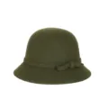 Elegant dark green wool cloche bucket hat with a stylish bow band for women's winter fashion - Dark Green