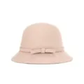 Elegant pink wool felt cloche hat for women with bow detail, stylish winter bucket hat. - Off White