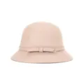 Elegant wool felt cloche bucket hat for women in soft pink with a stylish bow detail - Beige (Butterfly Embroidery)