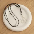 Korean style silver hollow flower pendant necklace with black cord adjustable fashion clavicle chain - Drawstring Leather Cord Style (B-281) / Black