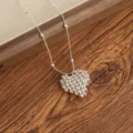 Collana con ciondolo a cuore in perline argentate, lunga catena maglione elegante gioielli. - Collane con perle distanziatrici a cuore in metallo