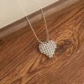 Silver beaded heart pendant necklace, elegant niche design sweater chain for women jewelry. - Metal Heart Adjustable Necklaces