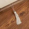 Silver metal tassel pendant necklace with fine chain elegant long sweater chain accessory - Matte Silver Tassel Necklaces