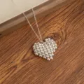 Silver beaded heart necklace, metallic sphere pendant sweater chain variant for women. - Handmade Metal Heart Chain Styles