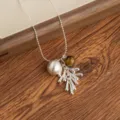 Korean silver bead chain necklace with frosted ball and drop charms, elegant jewelry accessory. - Tiger Eye Water Drop Necklace